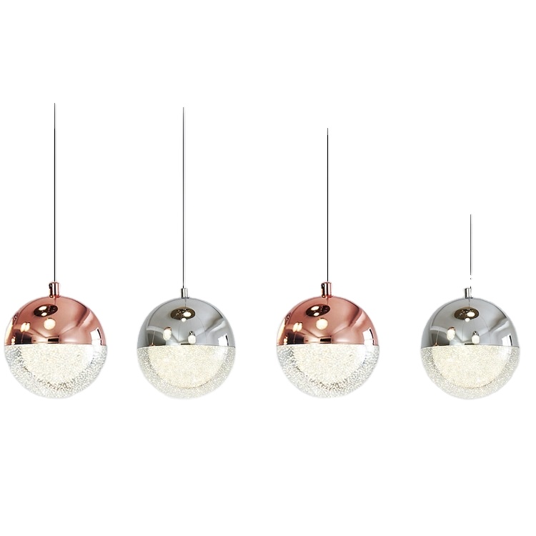 Contemporary Luxury Rose Gold Crystal Drop Glass Ball Kitchen Dinner Hanging Island Led Chandeliers Pendant Lights