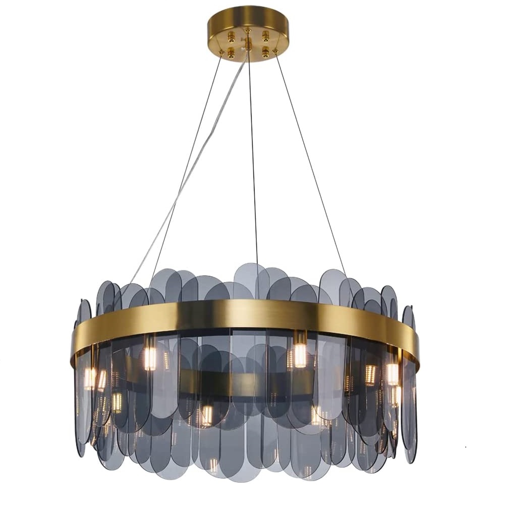 Modern Crystal Chandelier Light Fixture Round Gold Crystal Chandelier with Glass Shade Crystal Pendant Lighting for Dining Room
