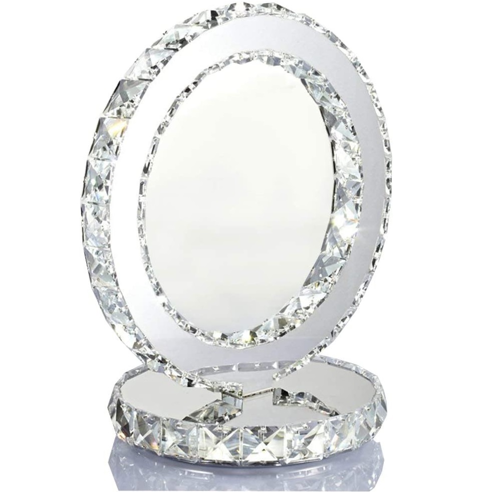 Crystal LED Ring Circle Silver Desk Table Lamp Light