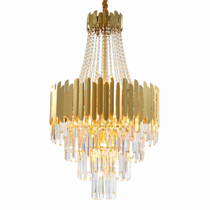 Modern Design 5-Tier Crystal Hanging Chandelier Gold Metal Pendant Light LED Ceiling Hanging Light for Living Room Dining Room
