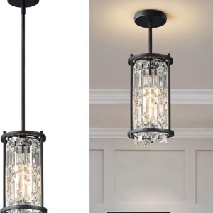 Modern 1 Light Silver E26 Bulb Base Chrome Pendant Lamp Adjustable Mini Cylinder Light Fixtures Crystal Pendant Light