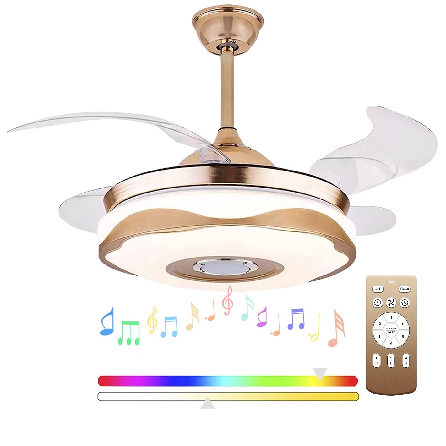 Modern Ceiling Fans 42 Inch Light Speaker Pendant Lamp Chandelier Multiple Dimmable LED Light Colors Invisible Blades