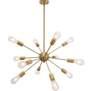 Modern Chandeliers Sputnik 12 Mid-century Brushed Brass Lights for Dining Room Kitchen Fireplace