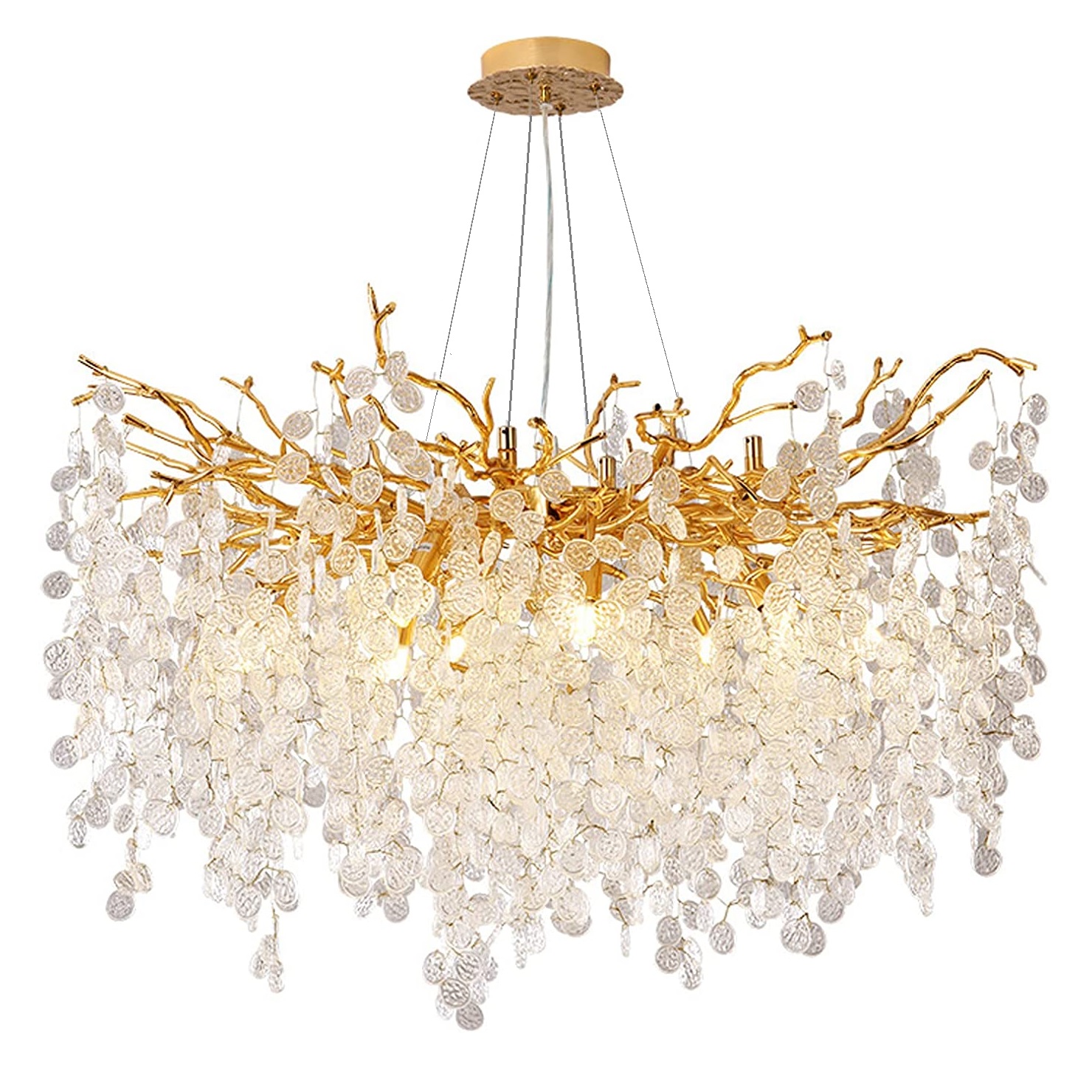 Modern Crystal Chandeliers Gold Gorgeousness MoneyTree Chandelier Pendant Lighting Round Ceiling Light Fixtures