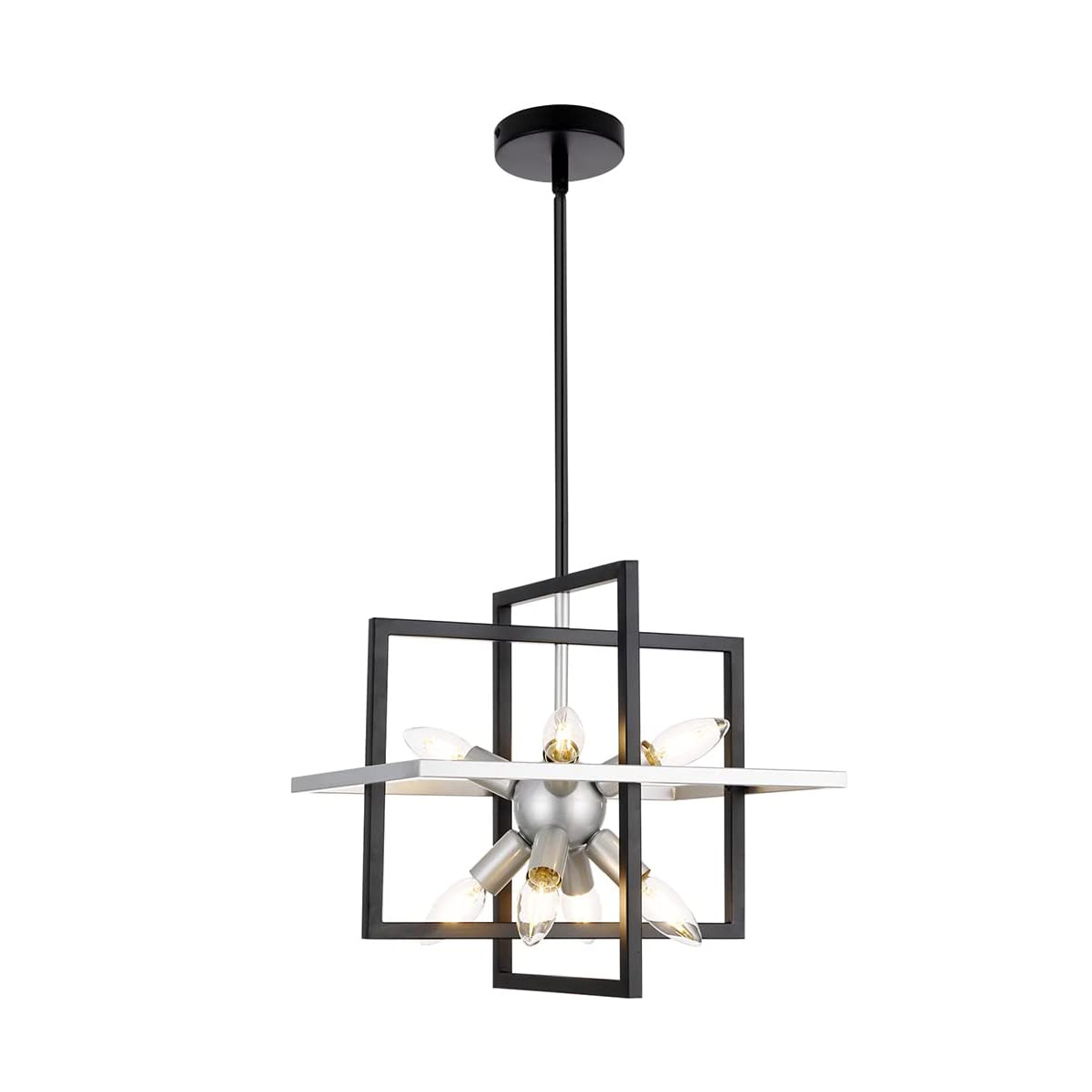 Lantern Pendant Light Black Finish Metal Dining Living Room Foyer Bedroom Kitchen Island Entryway Light Fixture Chandelier