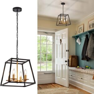 Age Brass Kitchen Island Chandelier with a Steel Black and Gold Finish Rectangular Pendant Light Fixture