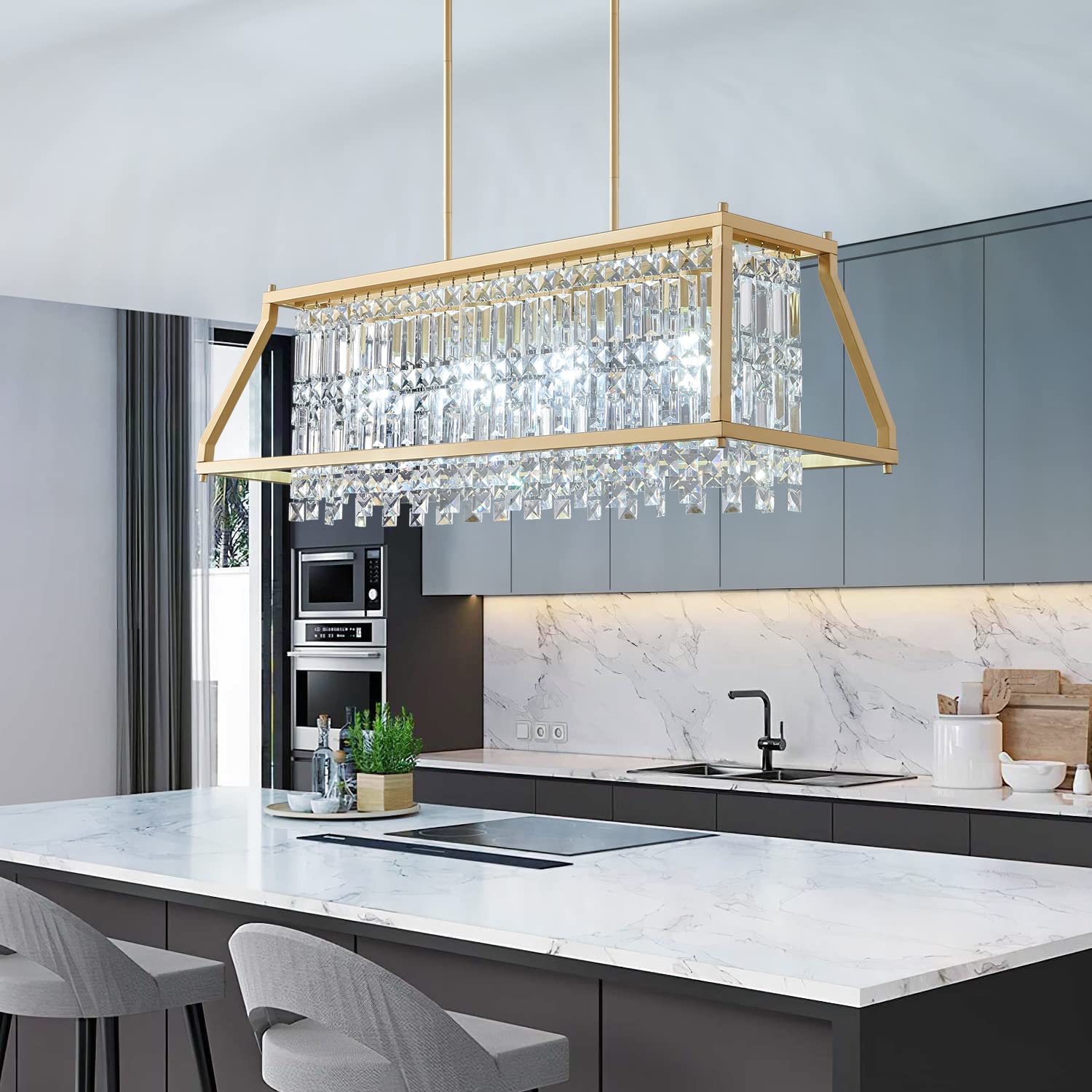 Modern Industrial Black Dining Room Kitchen Island Living Room Farmhouse Crystal Hanging Lighting Fixture Chandelier