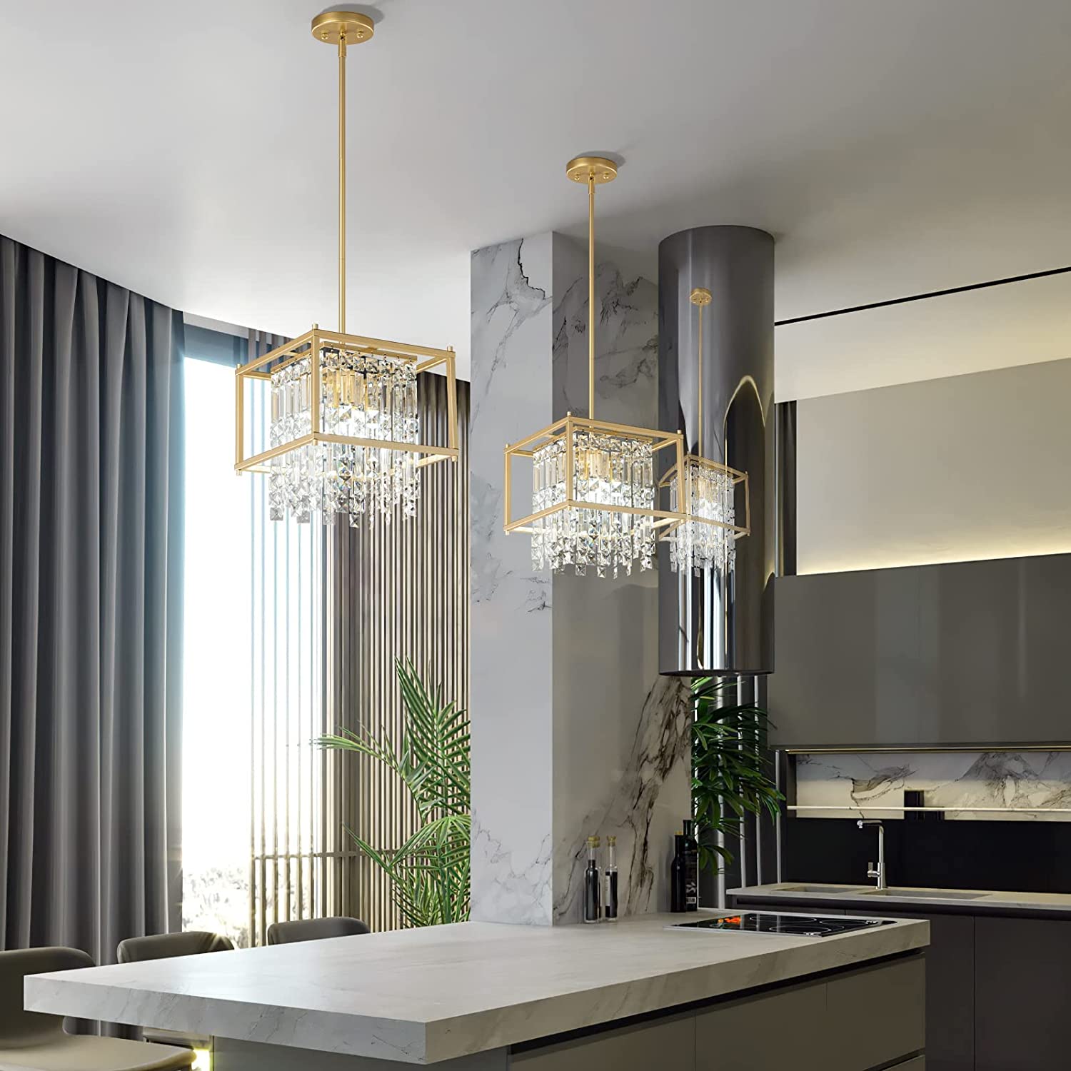 Antique Gold Painted Metal Kitchen Restaurant Living Room Entrance Hall Bedroom Farmhouse Crystal Chandeliers Pendant Light