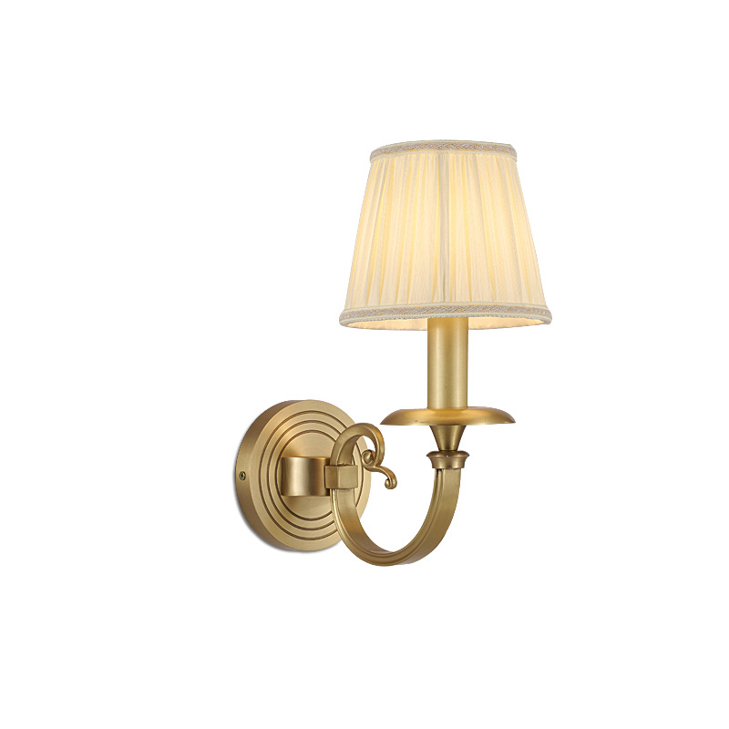 Vintage Style Wall Light Fixture Classic Wall Lamp with Beige Fabric Shade for Indoor Bedroom Living Room