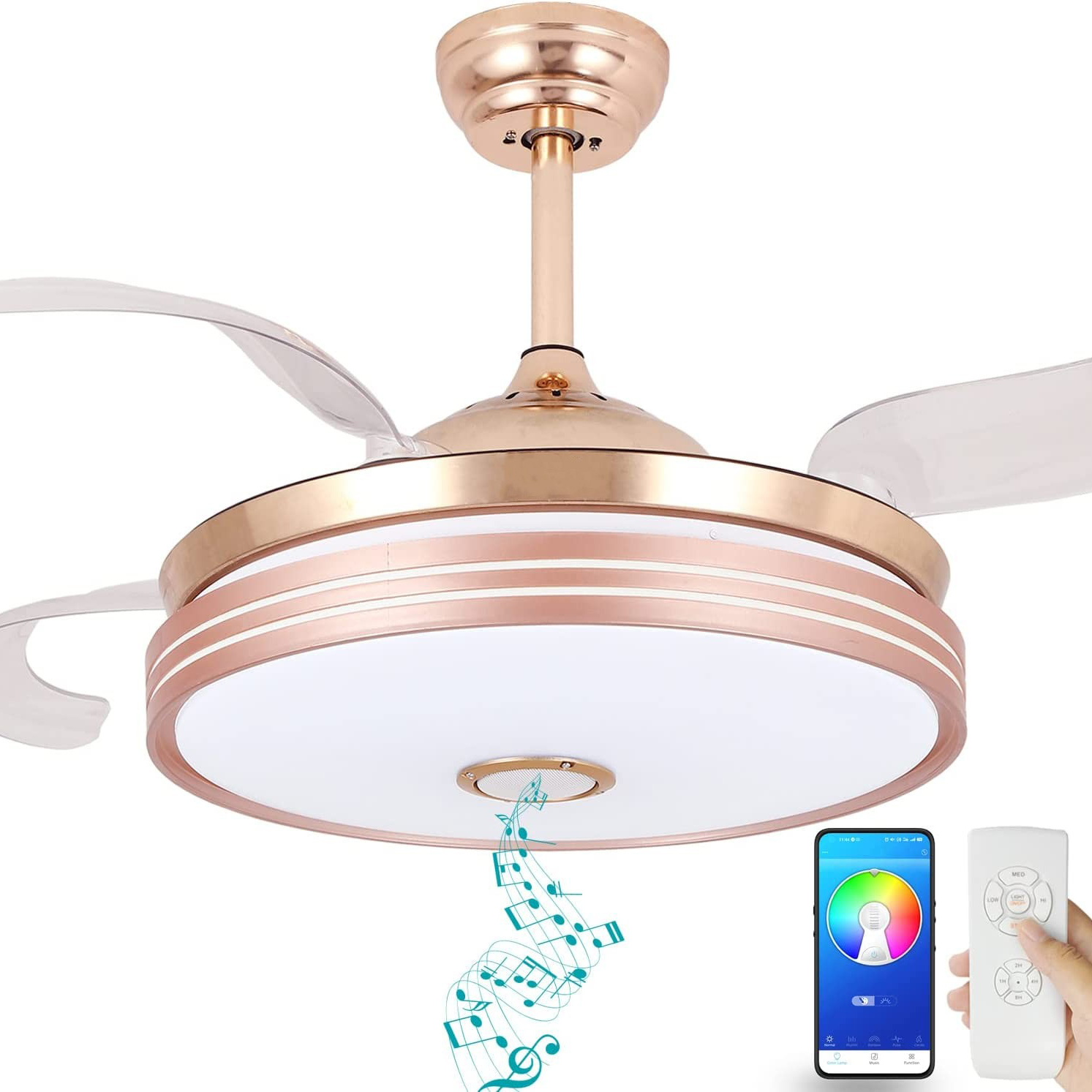 Luxury Golden LED Chandelier Lighting Remote Control Fancy Pendant Lamp Home Hotel Modern Crystal Ceiling Fan with Light