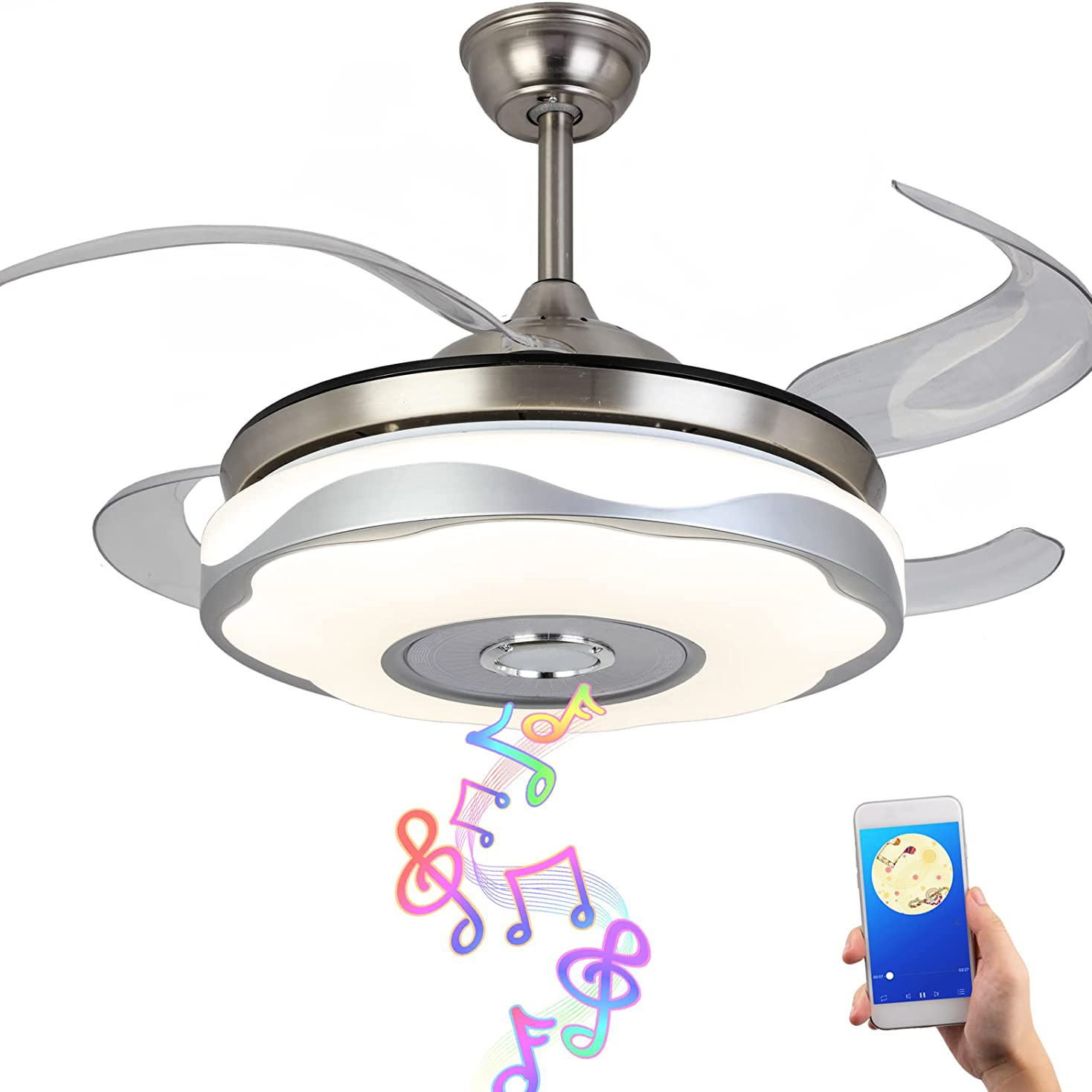 Modern Designer Decorative Retractable Chandelier Bedroom Ceiling Light Remote Control Led Ceiling Fans