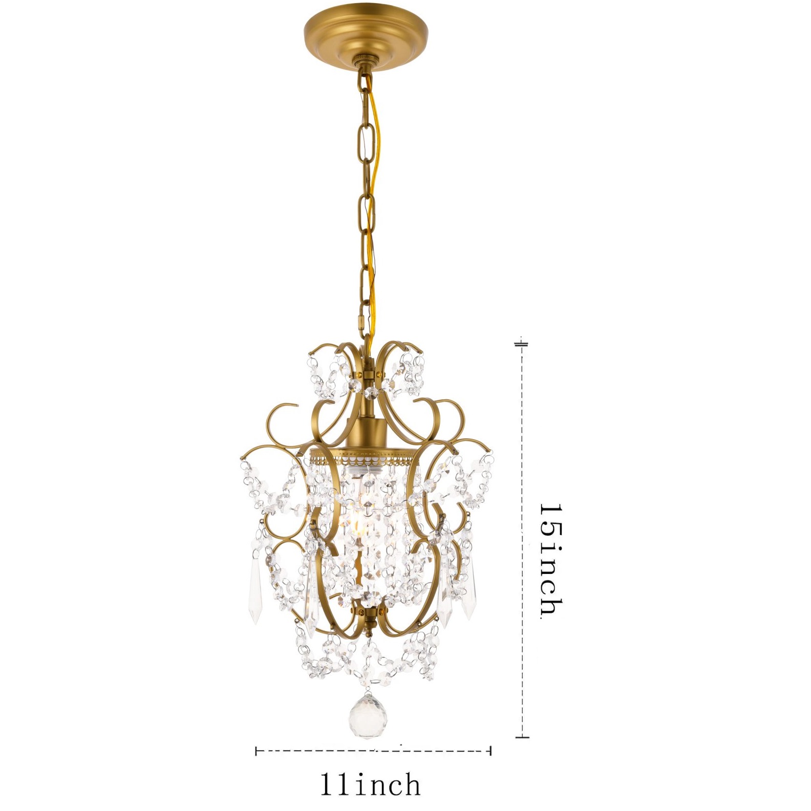Mini Gold Chandelier Crystal Chandelier 1 Light Elegant Chandelier Crystal Iron Ceiling Light Fixture for Bathroom Foyer