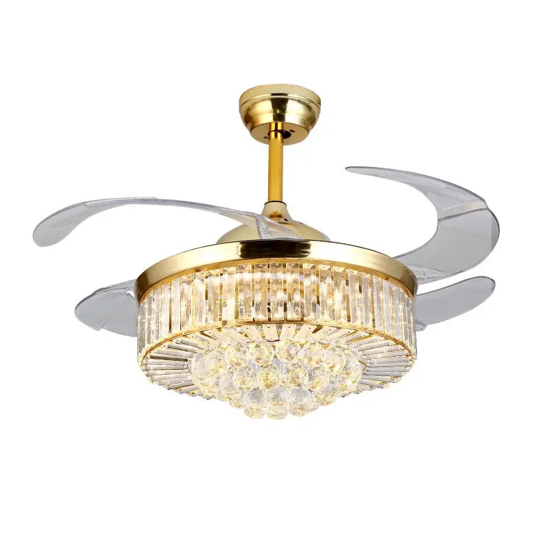 2024 NEW 42" Crystal Retractable Acrylic Blade Ceiling Fan Light LED 72W Remote Control Lighting and Circuitry Design 55*55*30cm