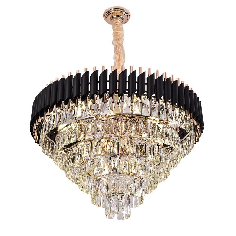 Post Modern Minimalist Designer Model Room Lighting Villa Black and Gold Large Crystal Chandelier