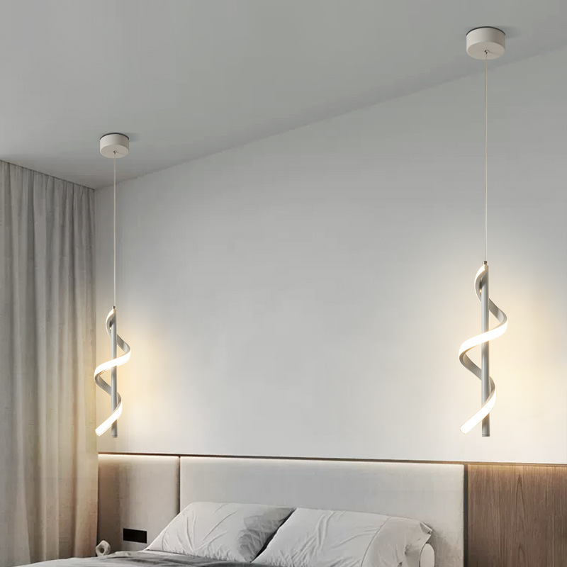 Modern Lighting for Hotel Lobby Sleek Black Pendant Lamp LED Spiral Chandelier Light