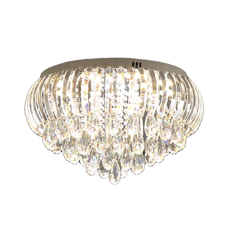 Modern Chrome Crystal E14 Round Flush Mount Ceiling Lights Crystal Beaded Light Shade Lights