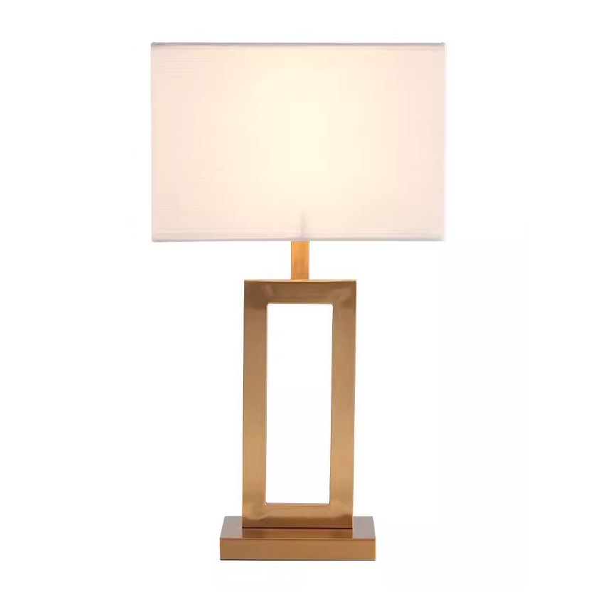 Mid Century Modern Gold Hollow Lamp Base and White Cover Rectangular Table Lamp With LED Light Bulb