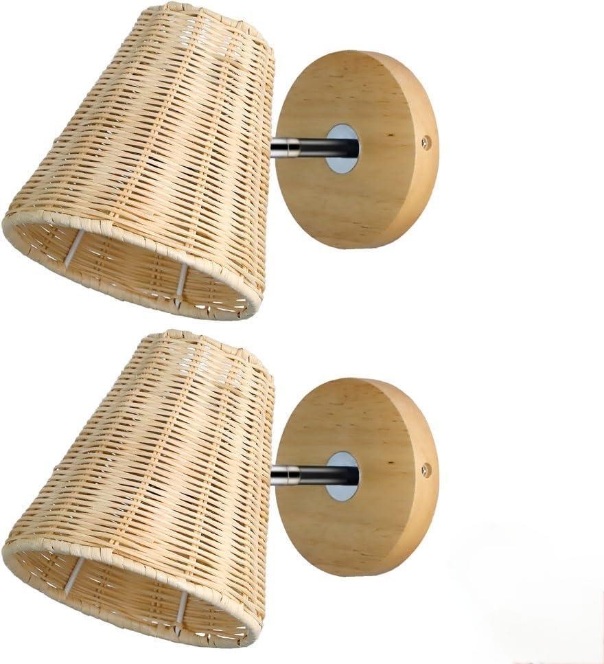 New 360 Rattan Wall Sconces Light Fixtures Swing Arm Wall Mounted Lamp Bedroom Living Room Bedside Sconces Wall Lighting