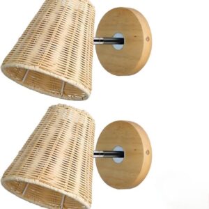 Rattan Farmhouse Bedroom Rustic Wall Lamp Sconces Hallway Corridor Stairs Hotel Teahouse Bamboo Wood Wall Lamp Fixture Lighting