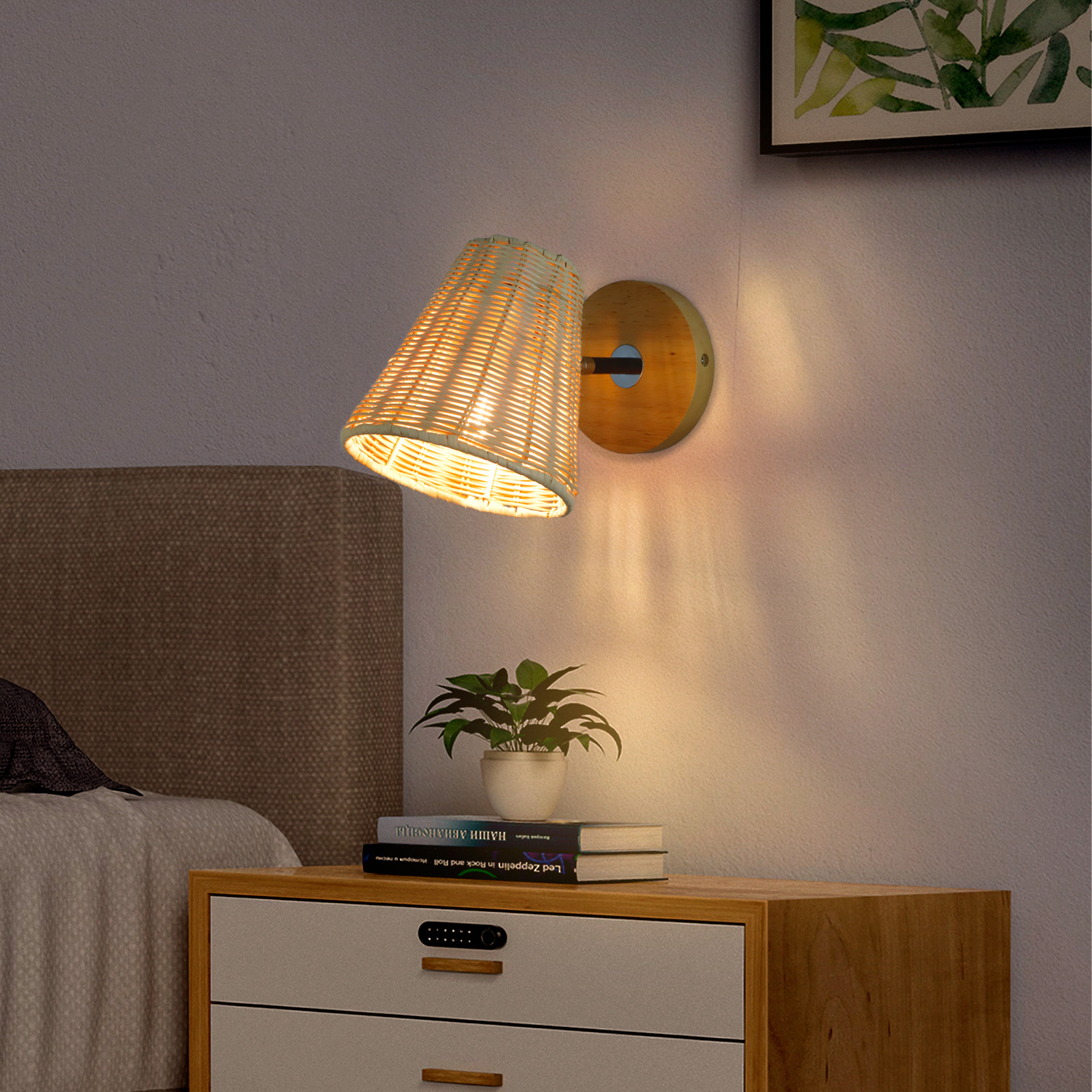 Bedrooms Living Room Rattan Bamboo Mounted E27 Vintage Bedside Handmade Light Swing Arm Wall Sconces Light Lamp Fixture