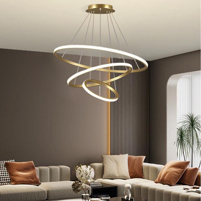 Modern Romantic Hotel Room Indoor Decoration 3 Rings Led Living Room hang Lamp Luxury Chandelier Geometric Interior Lighting
