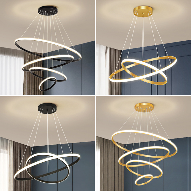 Modern Home Decorative New Design Living Room Hotel Circle Hanging Pendant Light Gold 3 Ring Acrylic Round Led Chandelier
