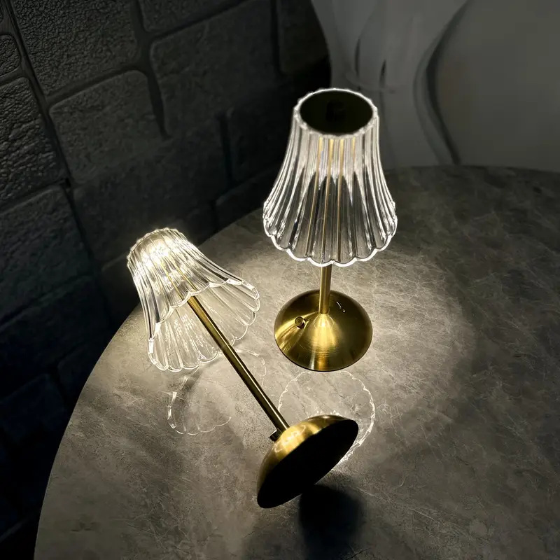 Classic Metal Touch Sensor LED Table Light Rechargeable Desk Lamp 3 Colors Acrylic Cup Lampshade Ambient Light Bar Table Lamp