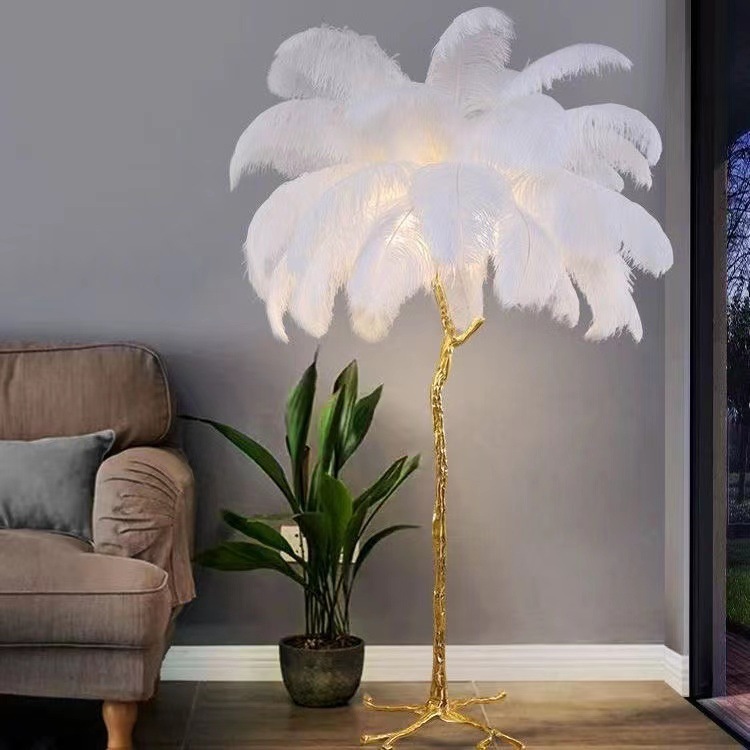Modern Luxury Ostrich Feathers Floor Lamp Standing Home Lighting Living Room Corner Sofa Bedside Office Romantic Standing Light
