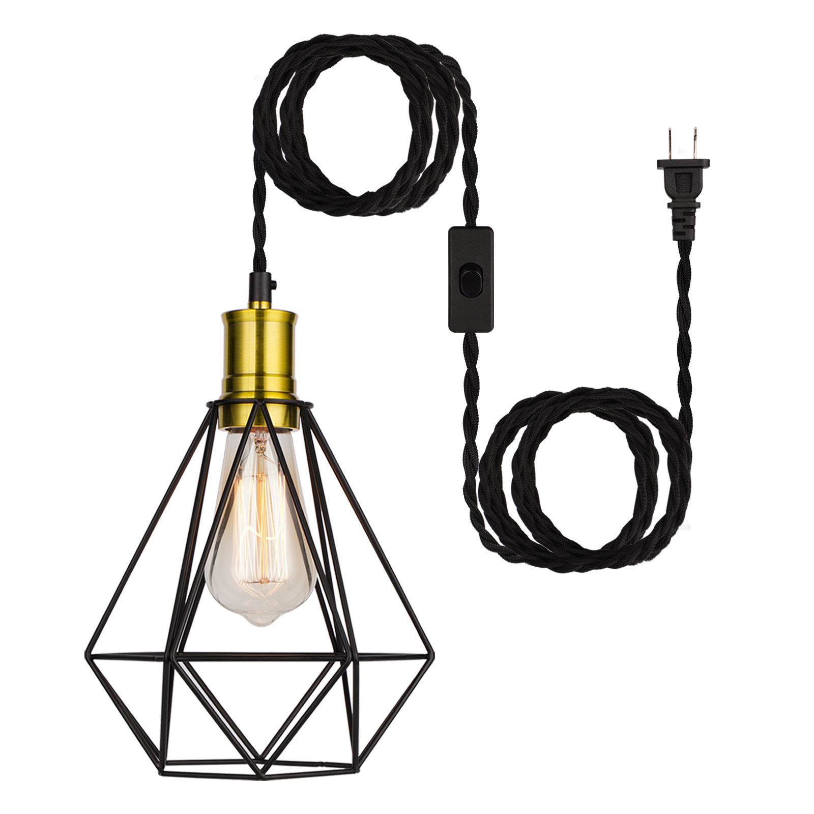 American Style Extra Long Hanging Switch Hanging Wire American Plug Kitchen Use Hollow Cage Lampshade Chandelier