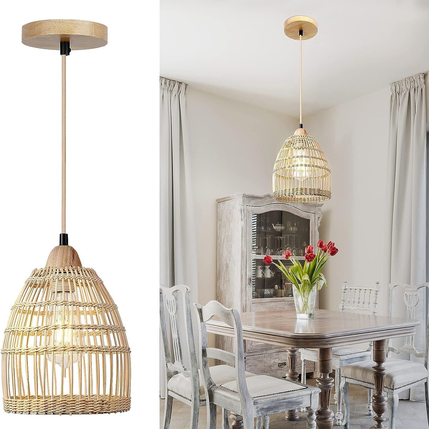 Best Selling Bamboo Lampshade Ceiling Mounted Middle Handmade Bohemian Style Rattan Chandelier