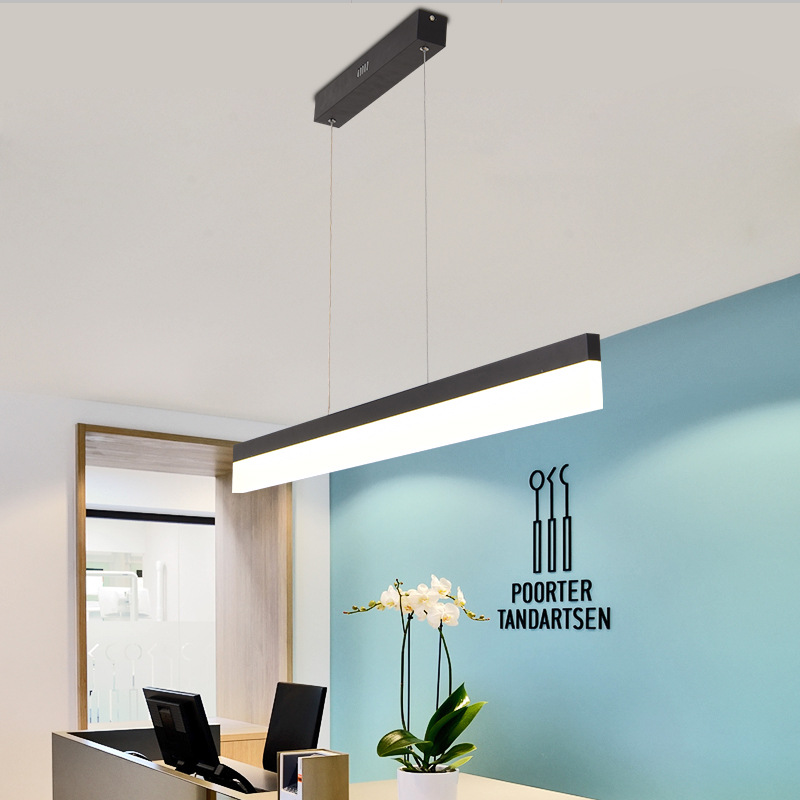 Minimalist Long Strip Office Kitchen Island Bar Pendant Lamp Aluminum Dining Table Light Fixture Linear LED Chandelier Lighting