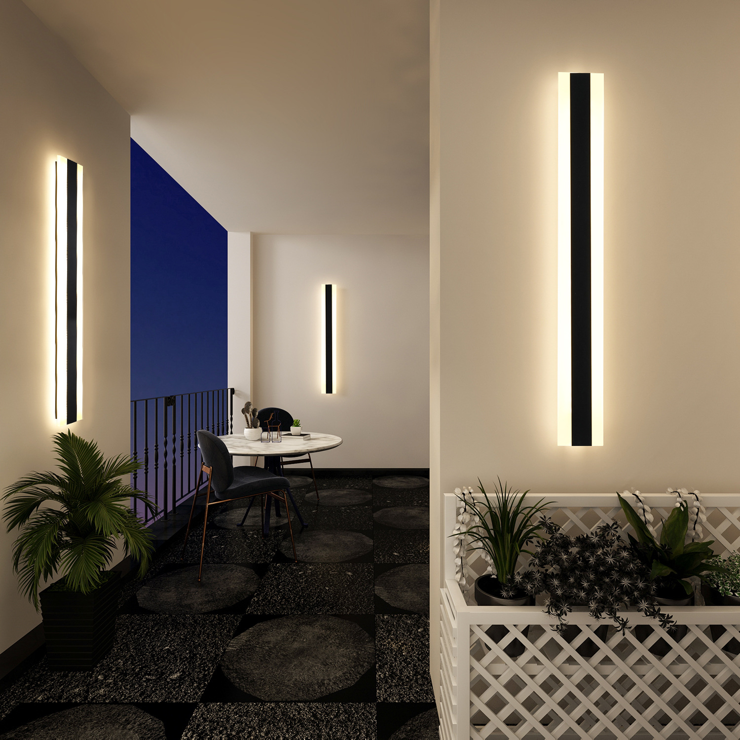 Modern Long Strip Outdoor Linear Waterproof Ip65 LED Porch Light Black Nordic Garden Outside Lighting Wall Mounted Lamps