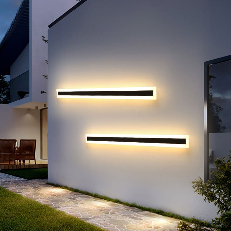 Modern Nordic Ip65 Waterproof Led Strip Linear Outdoor Black Electric Metal Wall Lamp Villa Outdoor Garden Wall Lights