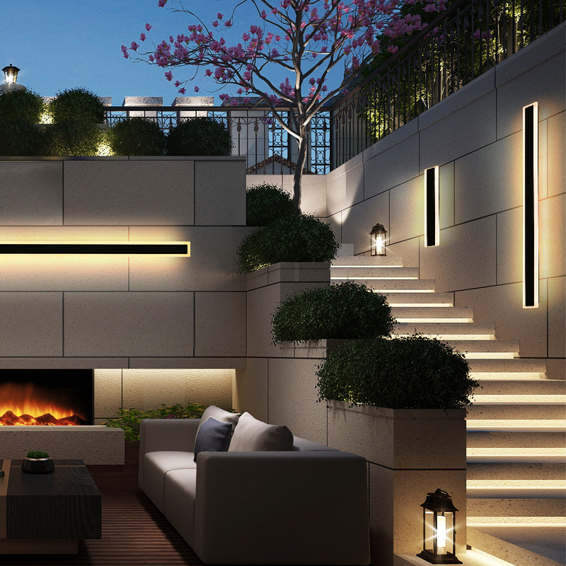 Modern Luminaire IP65 Waterproof Outdoor Villa Hotel Garden Decor LED Wall Lamp Decorative Contemporary Linear Strip Wall Light