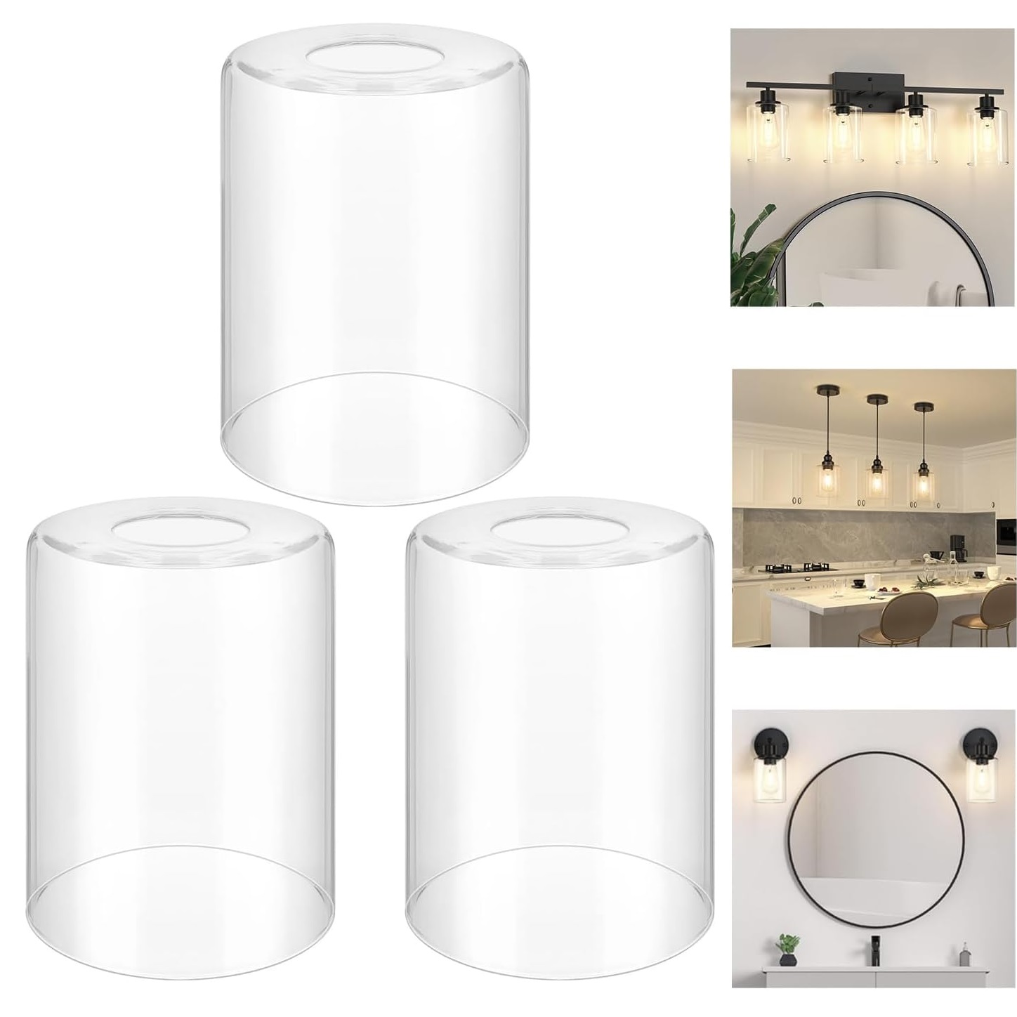 Clear Water Ripple Glass Shade Cylinder Light Fixture Replacement for Chandelier Wall Sconce Pendant Light