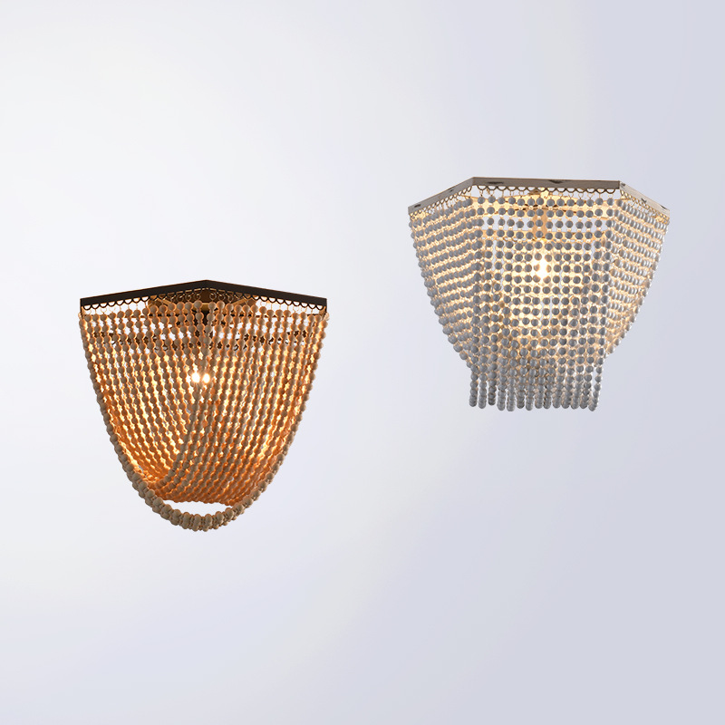 American Country Bohemian Wood Bead Lamp Living Room Dining Room Bedroom Corridor Entrance Pendant Lamp Chandelier Light
