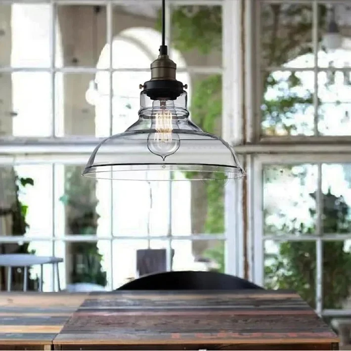 Vintage Copper LED Pendant Lamp Kitchen Coffee Restaurant Loft Amber Glass Indoor Home Decor Hanging Lights