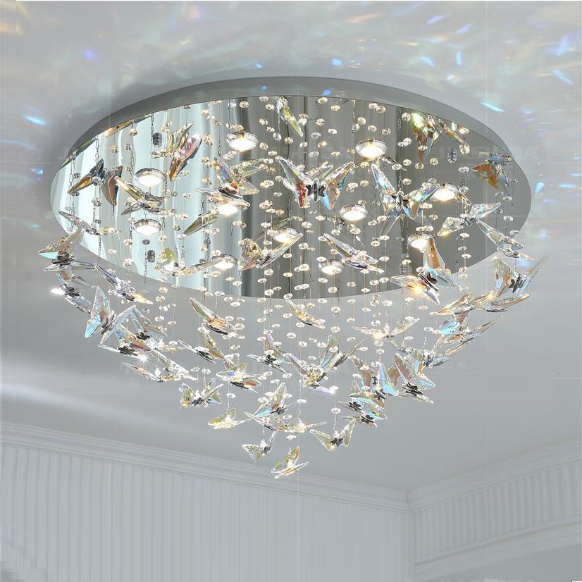 Luxury Crystal Butterfly Chandelier Luxury Stainless Steel K9 Crystal Big Chandelier