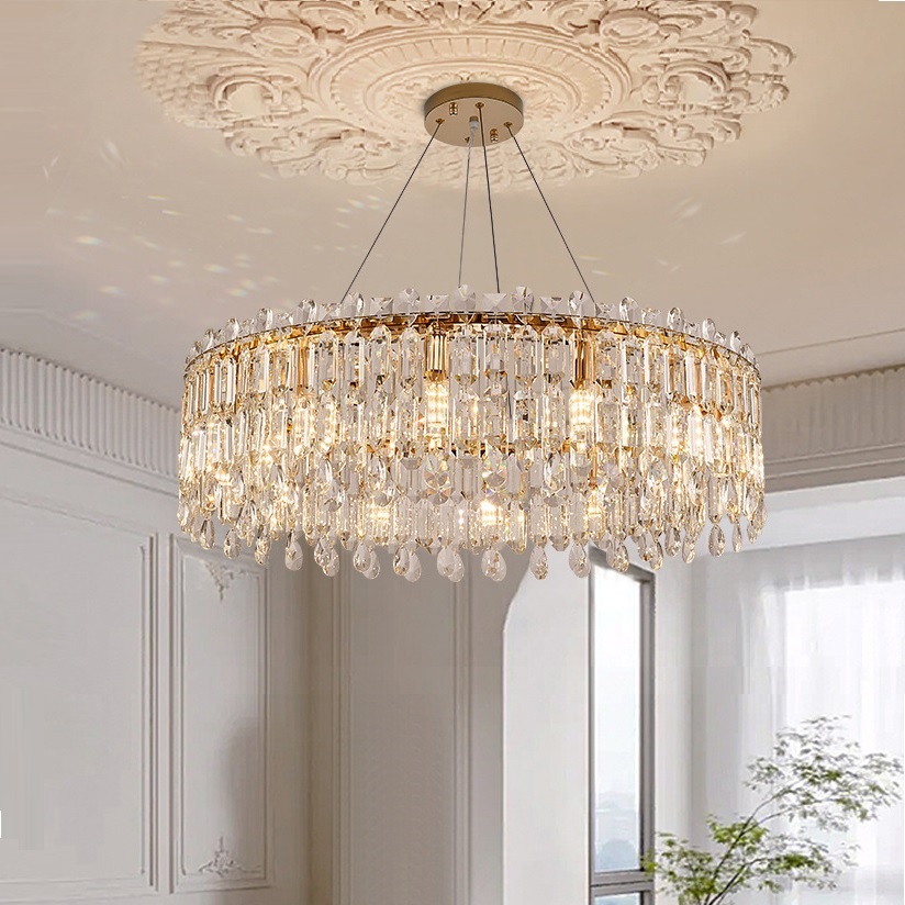 Post-Modern Light Luxury Crystal Round Chandelier Villa Living Room Dining Room Lamp Hotel Wedding Banquet Hall LED Chandelier