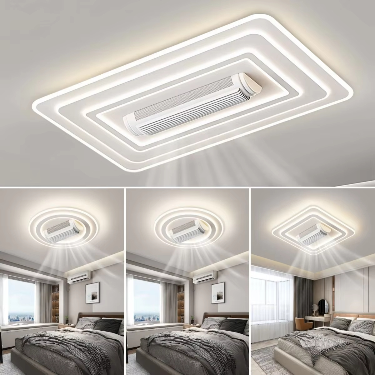 LED Round Square Ceiling Fan Lamp Invisible Bladeless Ceiling Fan Chandelier for Living Room Bedroom Children's Room Fan Light