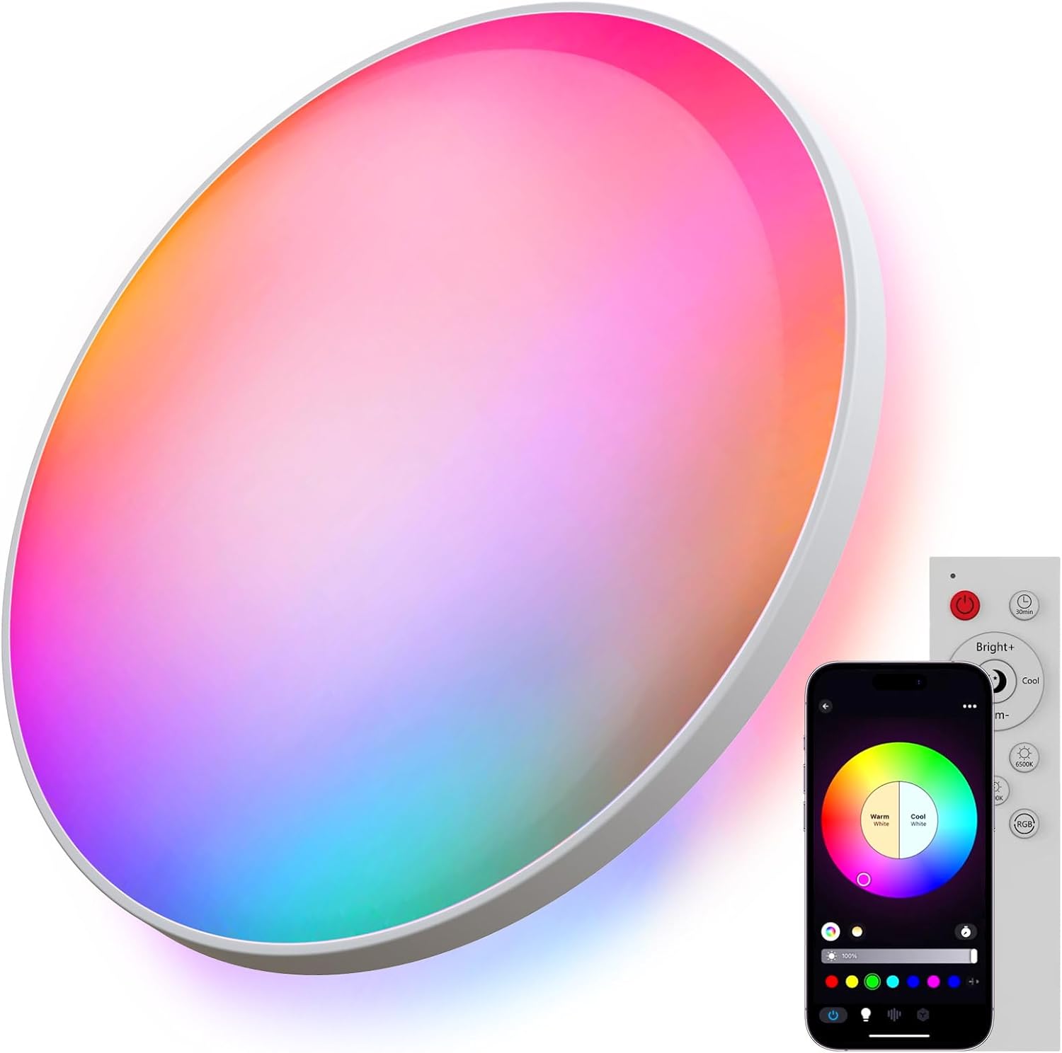 30 cm Color Changing Light Fixture Dimmable 30W Thin Round Bedroom Kids Room Living Room RGB LED Flush Mount Ceiling Light