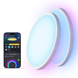 Smart RGB Led Bedroom Living Room WiFi and Tuya App - Color Changing Low Profile Dimmable LED Flush Mount Light Fixture