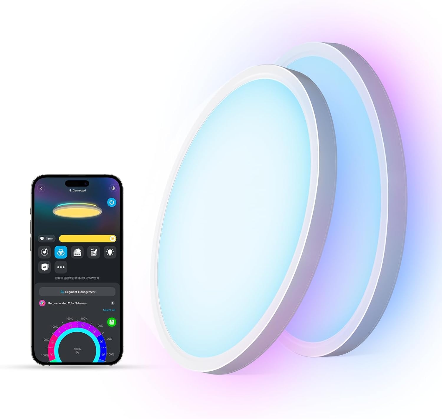 Smart RGB Led Bedroom Living Room WiFi and Tuya App - Color Changing Low Profile Dimmable LED Flush Mount Light Fixture