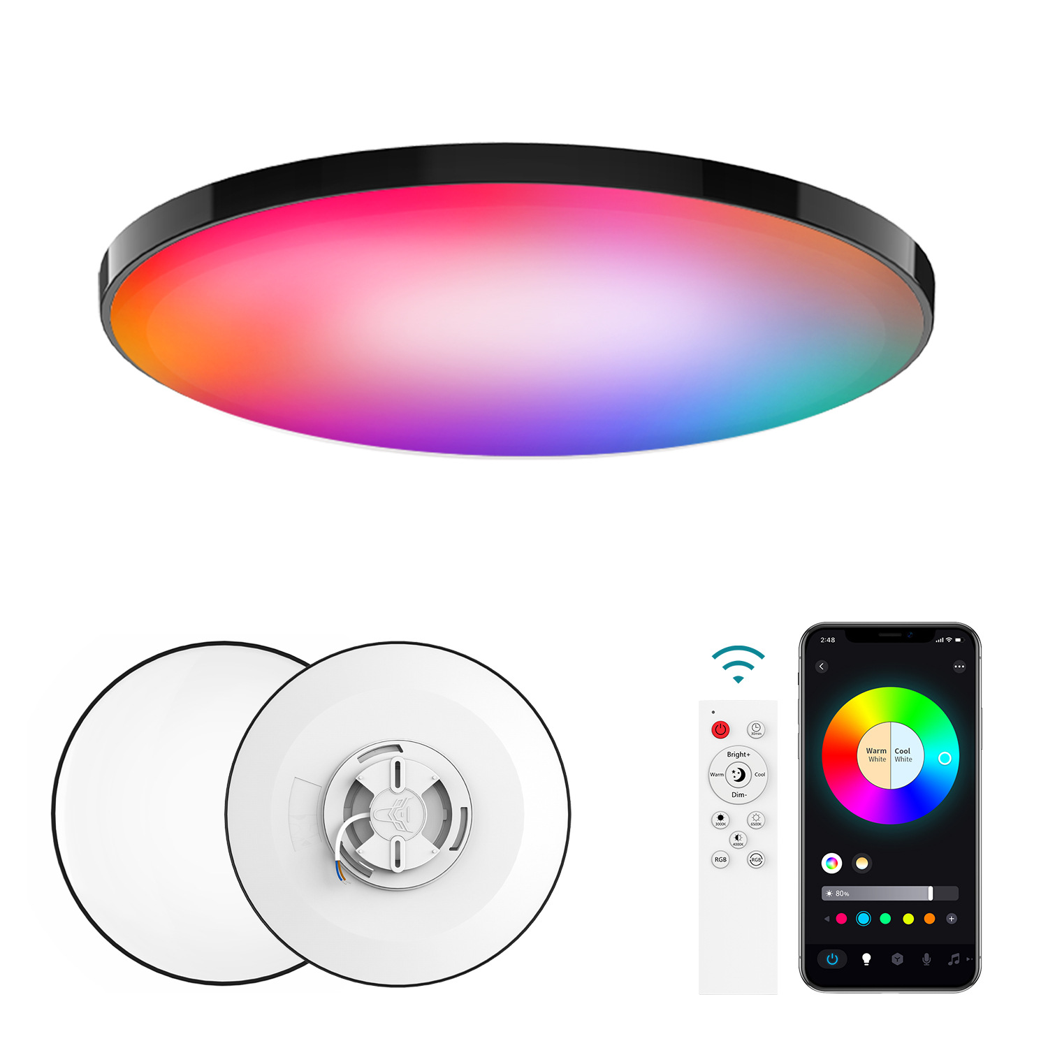 Modern Nightlight Dimmable LED Ceiling Lights Remote APP Control Bedroom Living Room Round White Flush Mount Ceiling Light