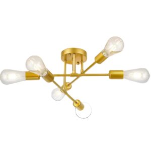 6-Lights Gold Chandelier Sputnik Light Fixture Sputnik Mount Chandelier Ceiling Lighting