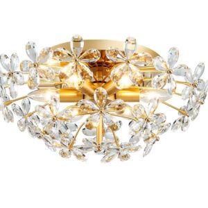 Modern Crystal Chandeliers Close to Ceiling Chic Style Light Fixture for Living Room Bedroom, Dining Room