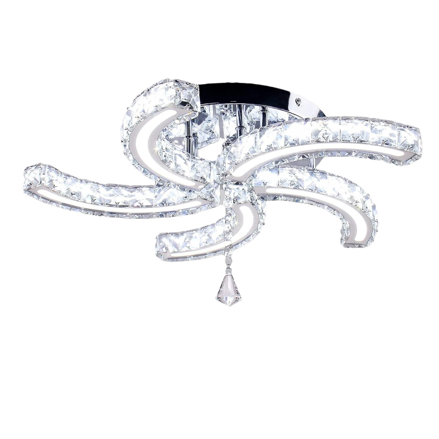 Modern LED Ceiling Light Middle Size K9 Crystal 5 Leaves Flush Mount Chandelier for Living Room Bedroom Dining Rome Decor