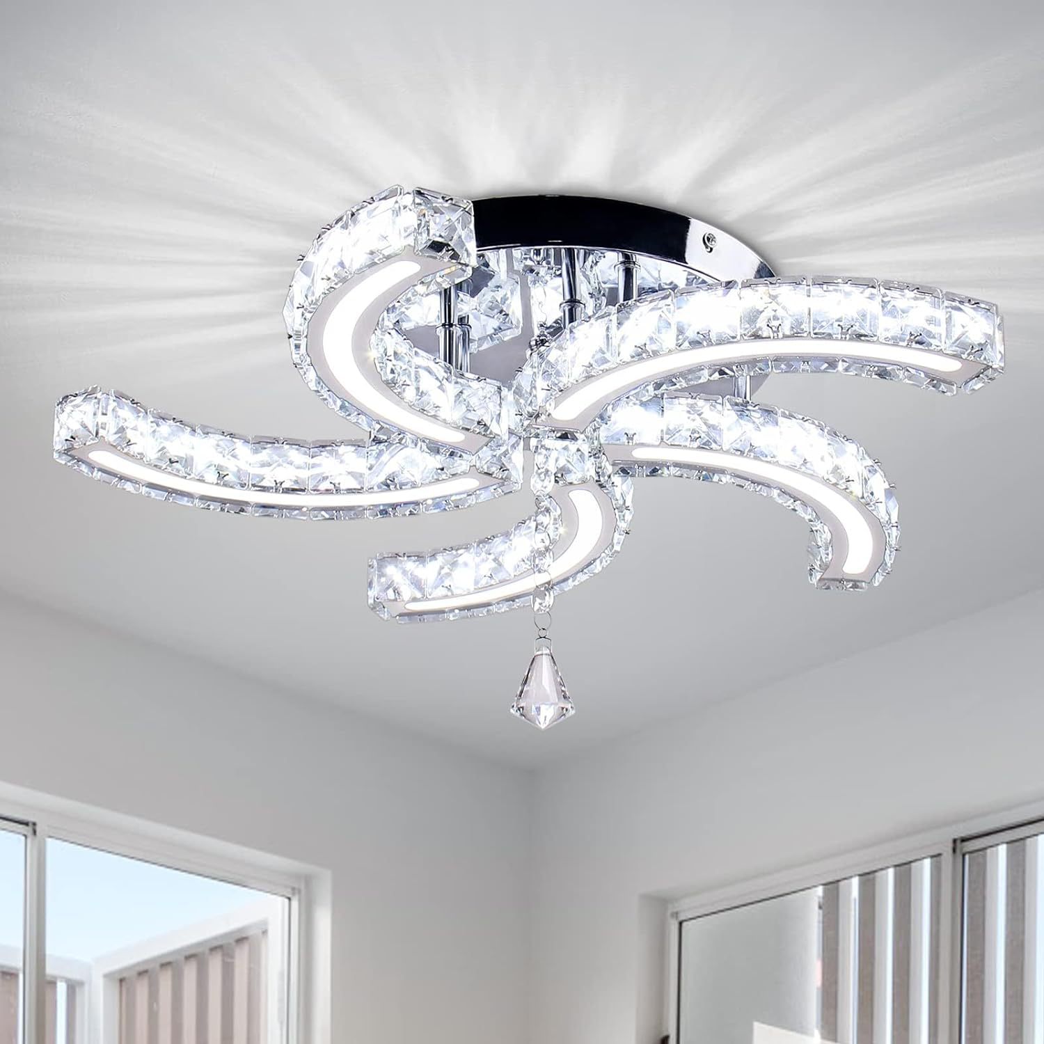 Creative Shape Lustre Circle Ceiling Lamp Modern Luxury K9 clear Crystal Ceiling Light Chandelier Fixtures Hotel