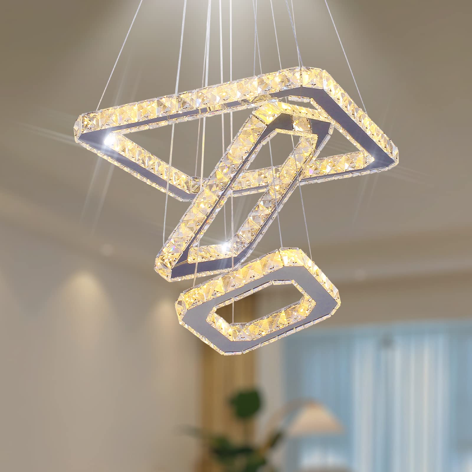 Custom Modern 3 Square Droplights Crystal Chandelier Lighting Apartment Hotel 3 Squares Stainless Steel Pendant Lights