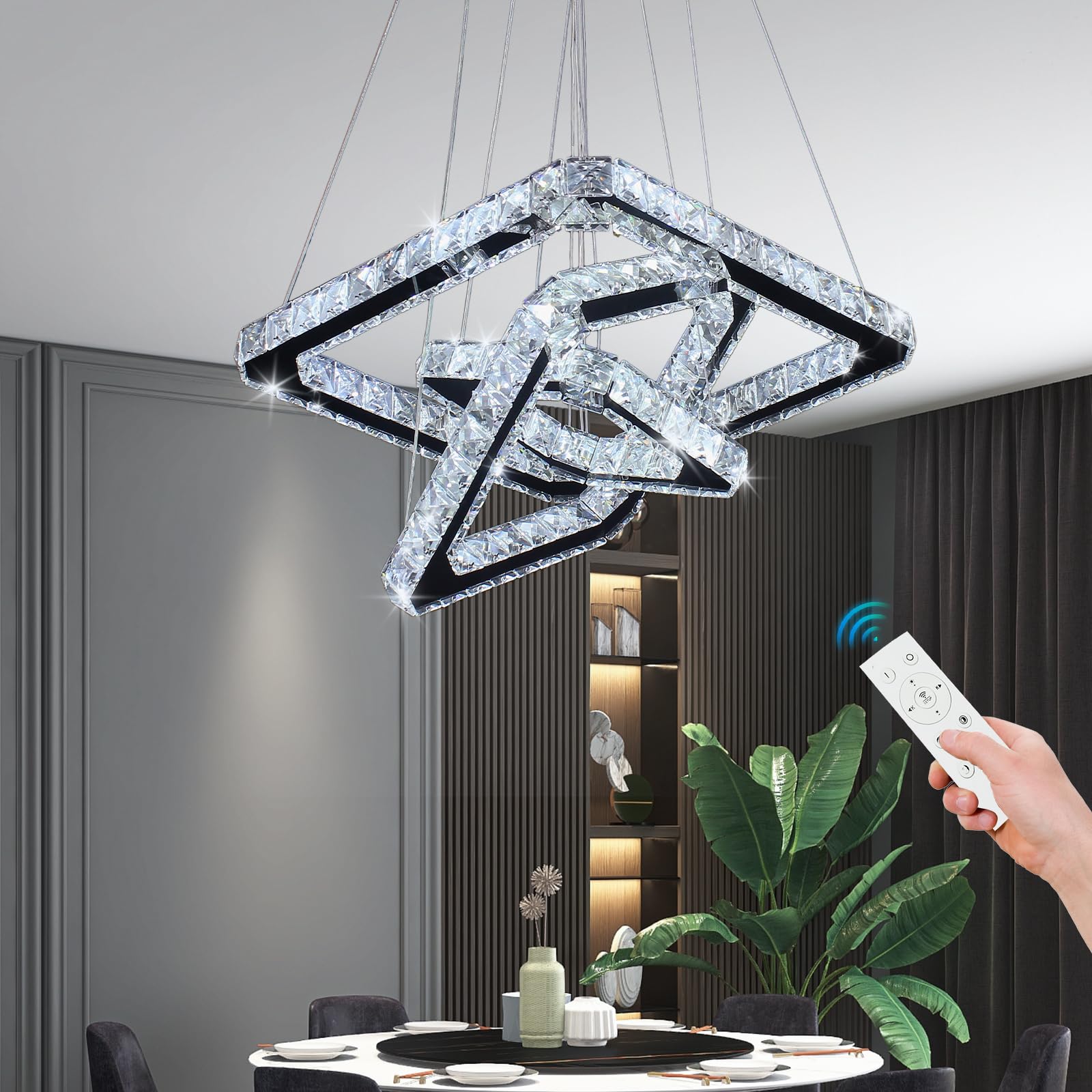 Modern Luxury Chrome LED Square Crystal Chandelier Glass Material Hotel Bedrooms Living Dining Rooms Hanging Pendant Lights